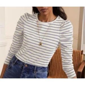 Boden Imogene Breton Stripe Top | White and Green in 6